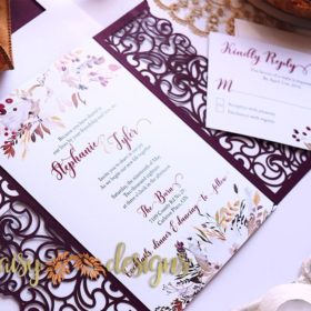 Cranberry and Cream laser cut invite and rsvp