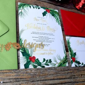 Holiday Holly Wedding Invitation suite